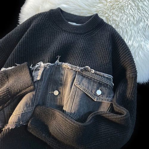 Stilla | Jeanspullover med patchwork-detaljer