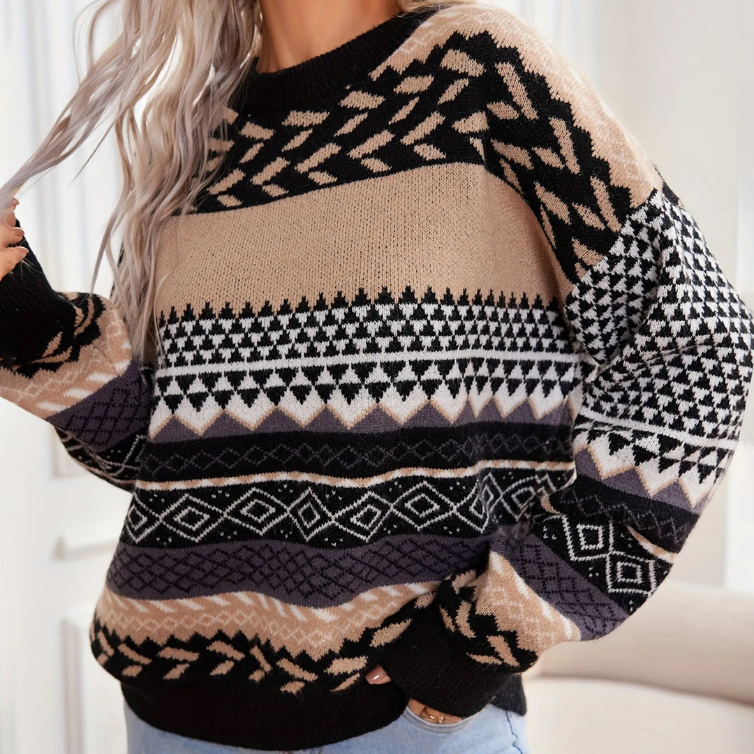 Stilla | Retro-strikpullover Med Kontrast