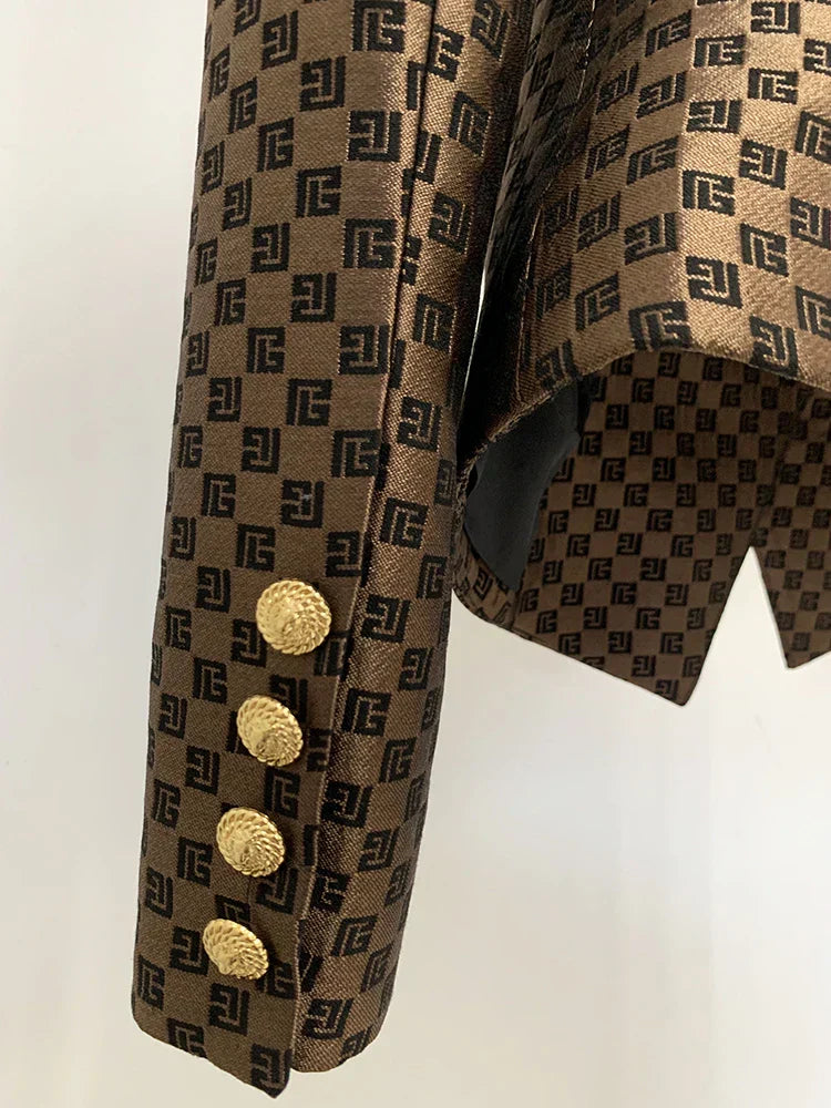 Stilla | Blazer med dobbelt knaplukning i monogram jacquard