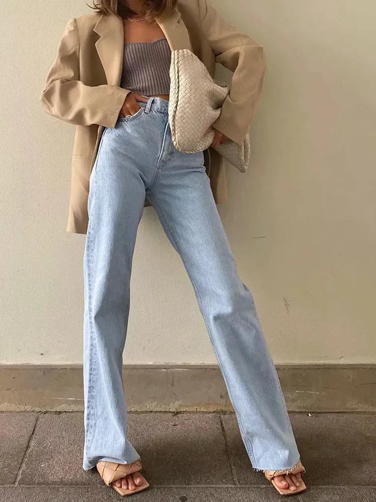 Stilla | Bred Jeans Med Høj Talje