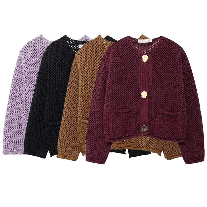 Stilla | Mesh Strik Jakke med Frontlommer