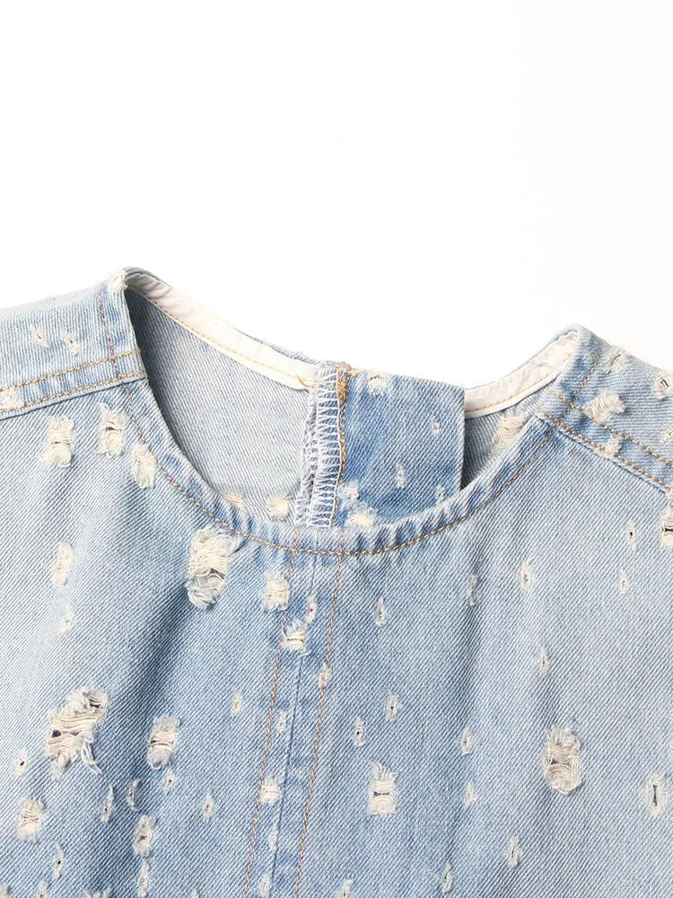 Stilla | Distressed Denim A-line Kjole