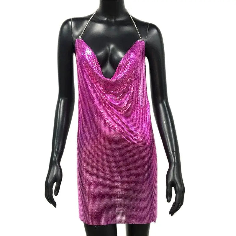 Stilla | Metallic Rygfri Mini Kjole