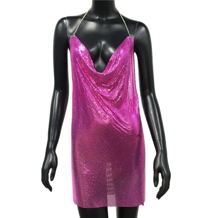 Stilla | Metallic Rygfri Mini Kjole