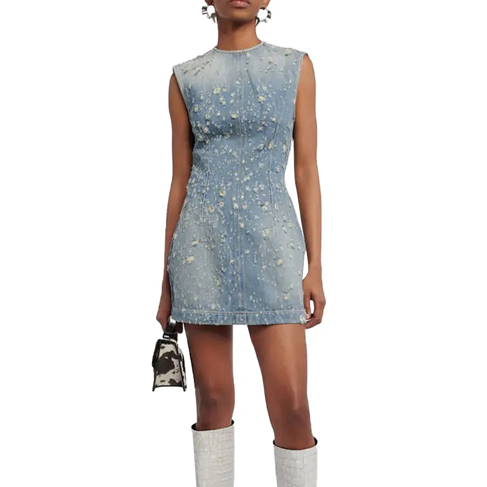 Stilla | Distressed Denim A-line Kjole