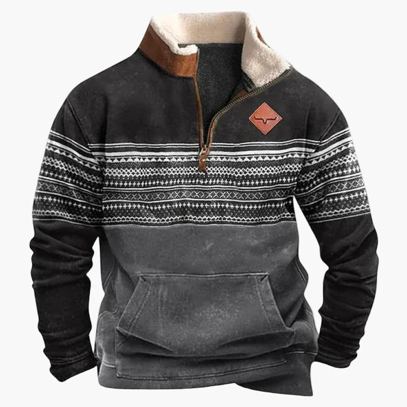 Stilla | Vintage Western Half-Zip Pullover med Etnisk Mønster til Udendørs og Fritid