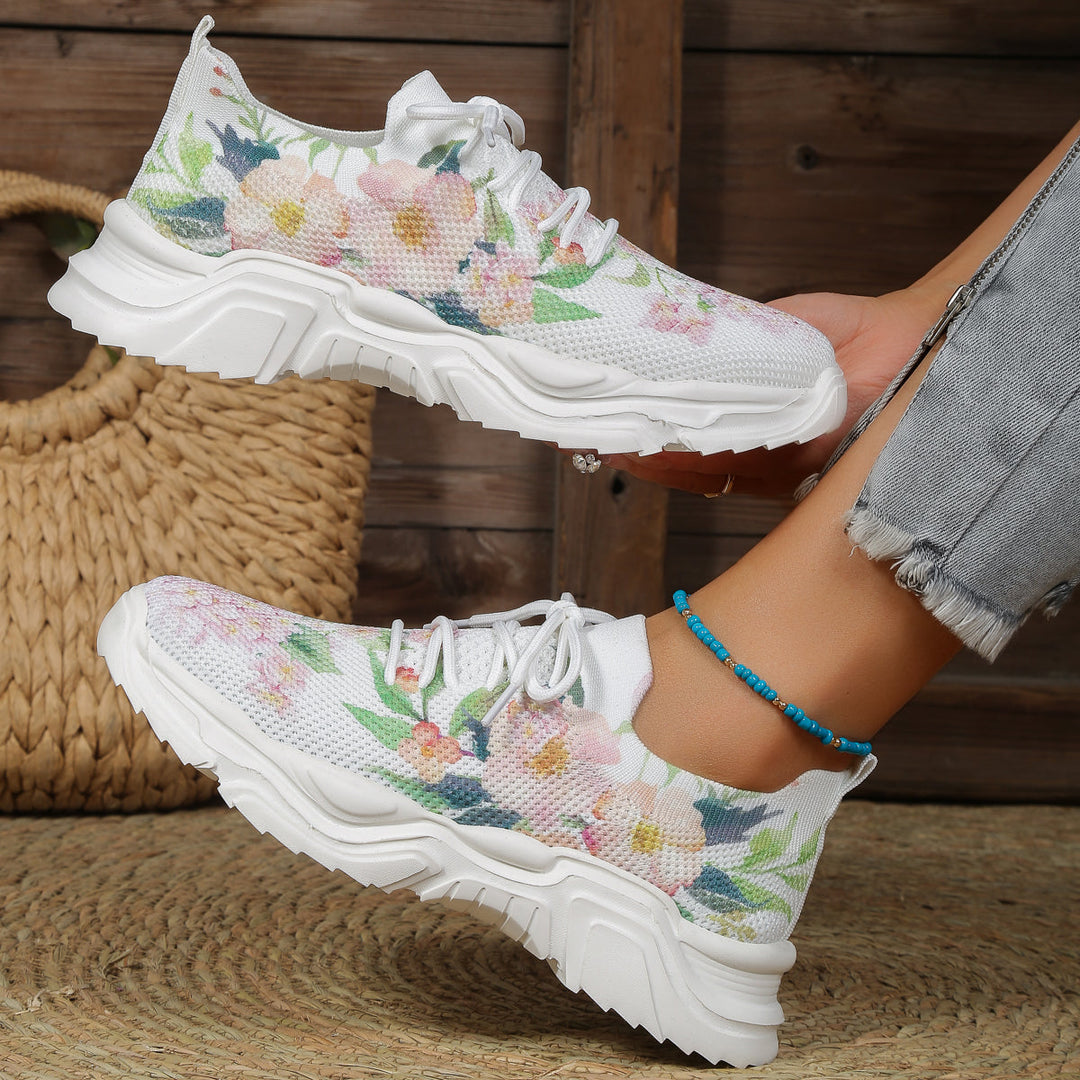 Stilla | Åndbare Ortopædiske Sneakers Med Snørebånd Og Blomsterdesign