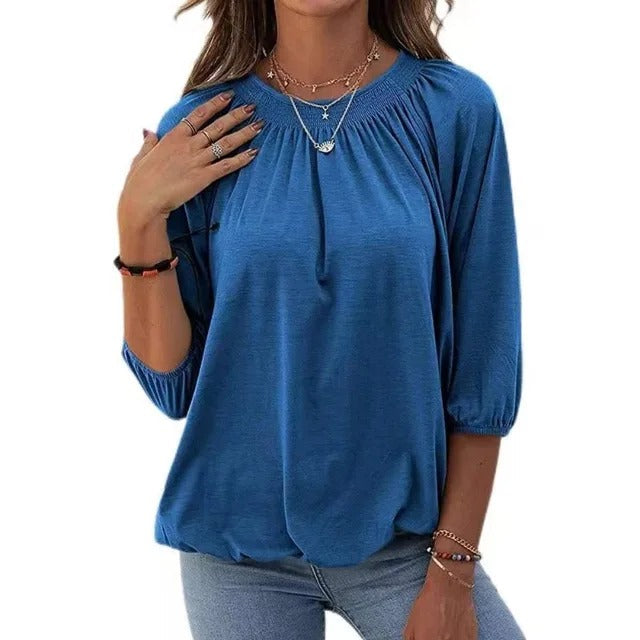 Stilla | Plisseret bluse med 3/4-ærmer
