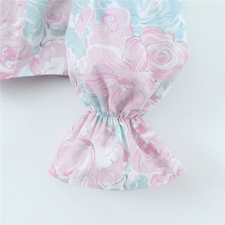 Stilla | Bluse Med Pastelfarvet Blomsterdesign og Puffærmer