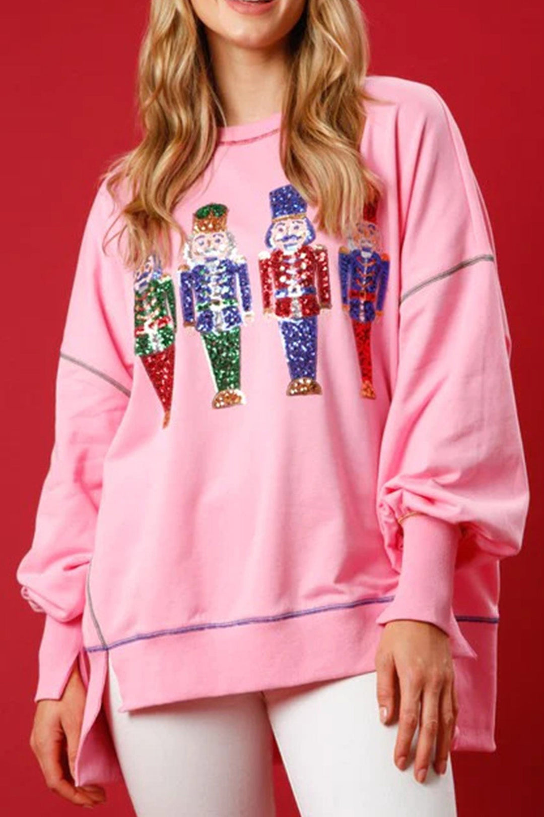 Stilla | Sweatshirt med paillette grafik og slidsbund