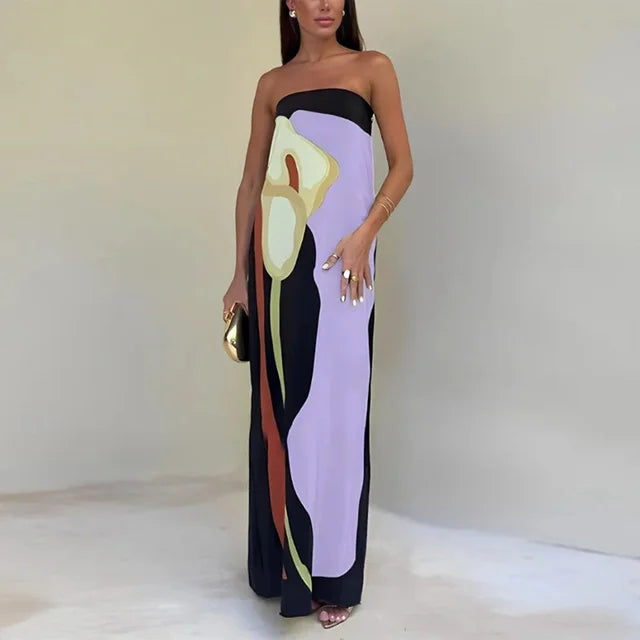 Stilla | Abstrakt Strapless Maxi Kjole