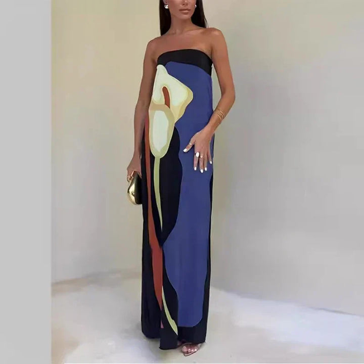 Stilla | Abstrakt Strapless Maxi Kjole