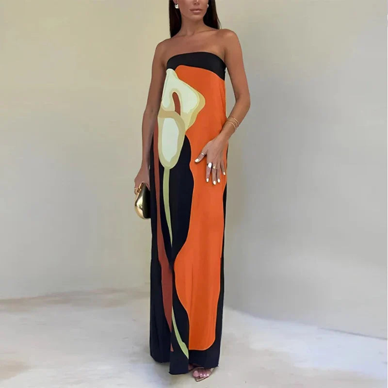 Stilla | Abstrakt Strapless Maxi Kjole