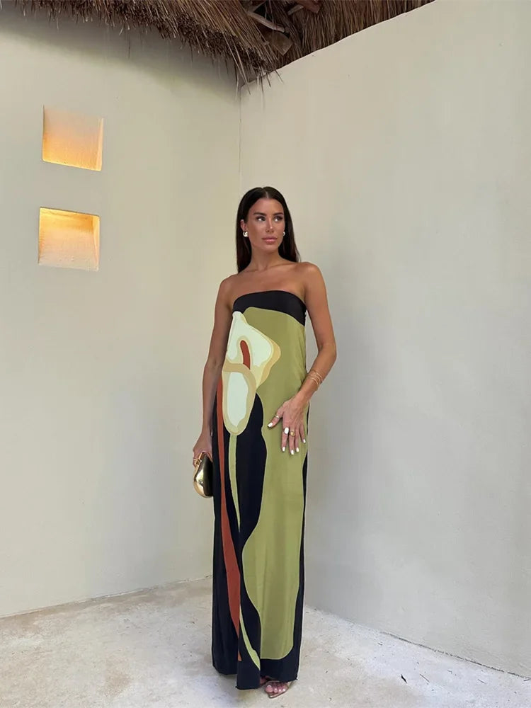 Stilla | Abstrakt Strapless Maxi Kjole