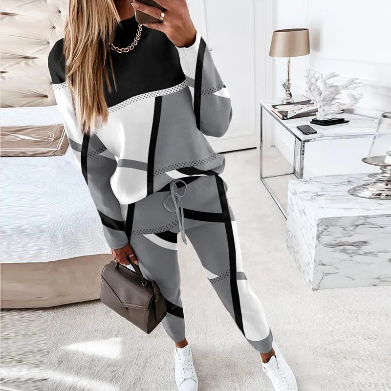 Stilla | Piece Sæt: O Hals Langærmet Pullover & Bånd Liv Lange Bukser