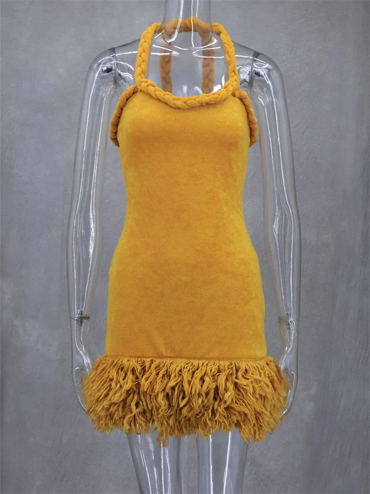 Stilla | Orange Flettet Fuzzy Trim Kjole