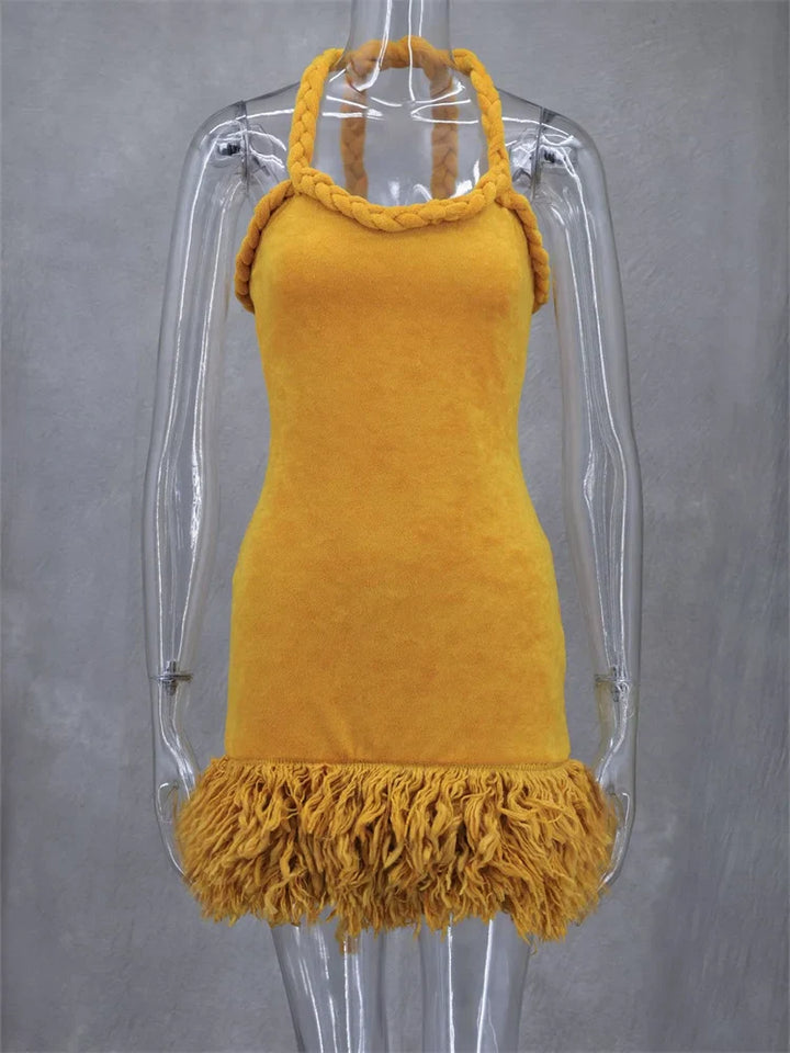 Stilla | Orange Flettet Fuzzy Trim Kjole