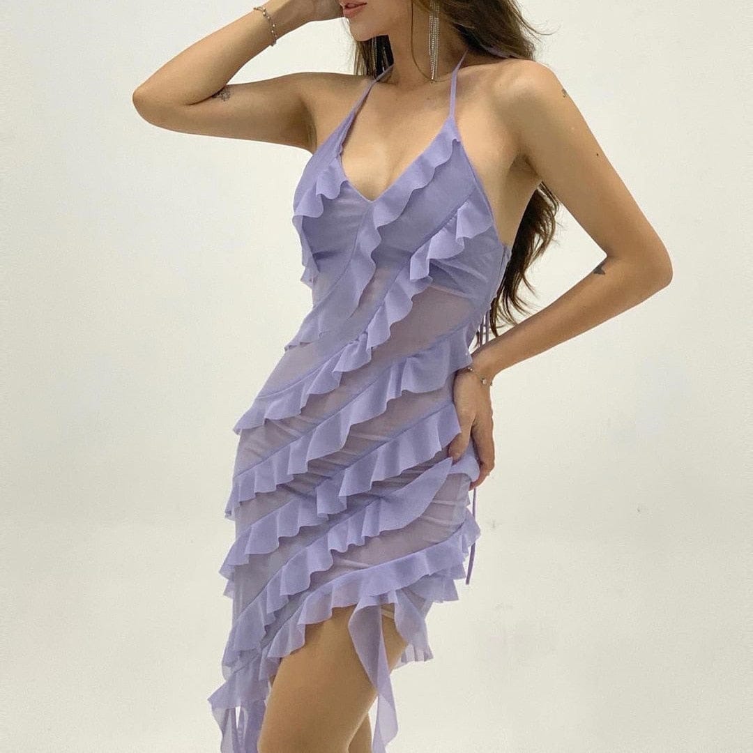 Stilla | Halter Neck Asymmetrisk Flæse Kjole