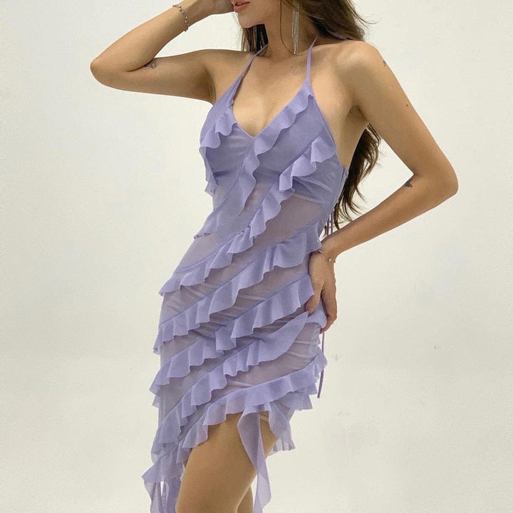 Stilla | Halter Neck Asymmetrisk Flæse Kjole