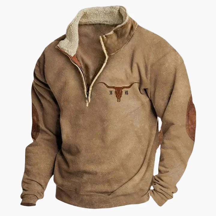 Stilla | Vintage Western Half-Zip Pullover med Etnisk Mønster til Udendørs og Fritid