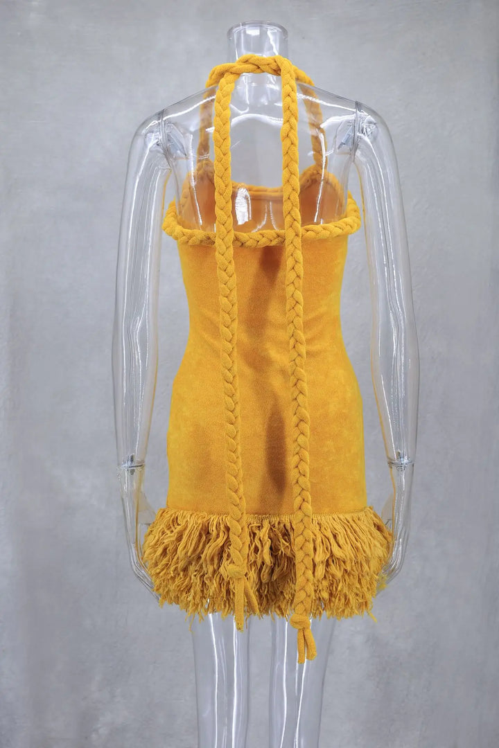 Stilla | Orange Flettet Fuzzy Trim Kjole