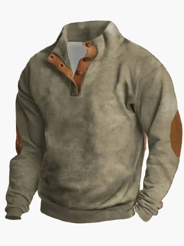 Stilla | Retro Cowboy Sweatshirt med Digitaltryk og Stående Krave - Western Casual Pullover til Udendørs og Fritid