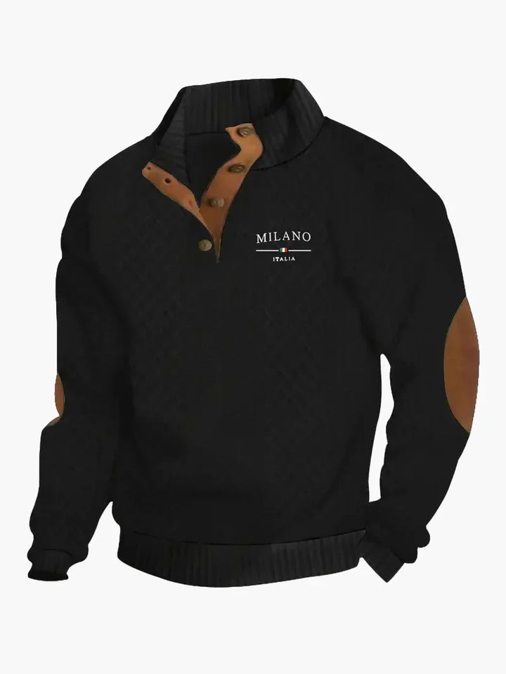 Stilla | Pullover Milano Italia Vintage Strikpullover med Ståkrave og Albue-Patches - Modisk Fritidspullover