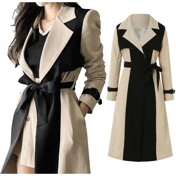 Stilla | Trenchcoat i uld-patchwork