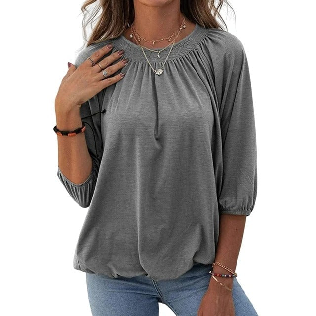 Stilla | Plisseret bluse med 3/4-ærmer