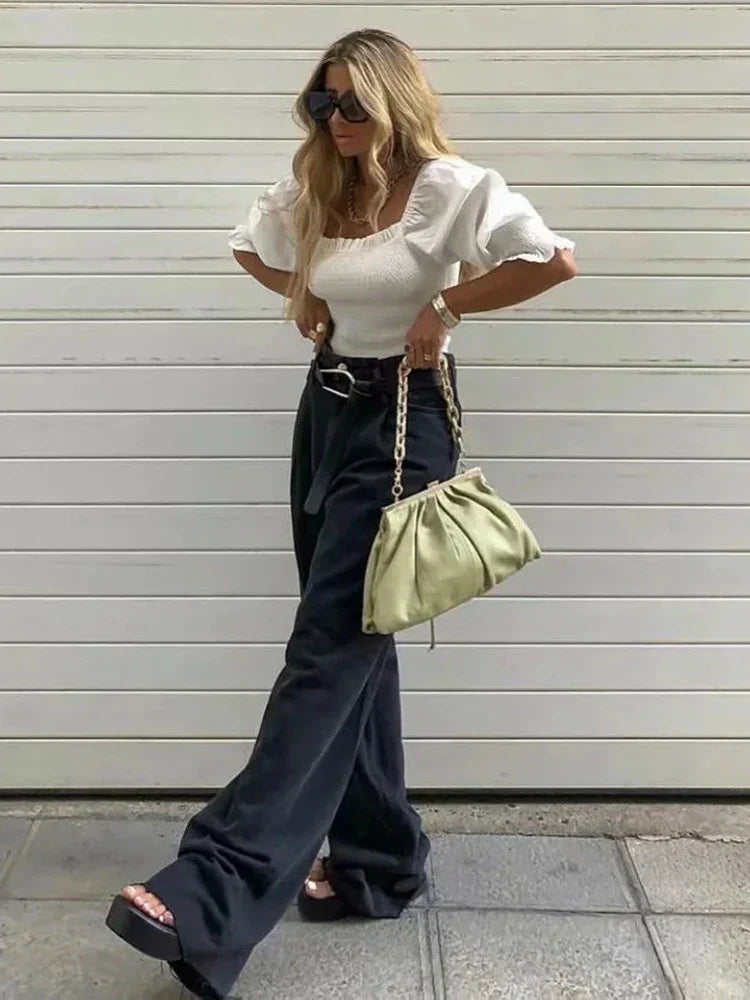 Stilla | Bred Jeans Med Høj Talje