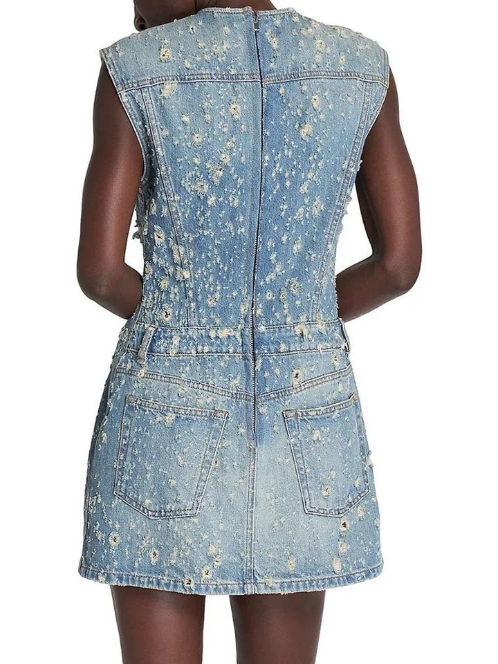 Stilla | Distressed Denim A-line Kjole