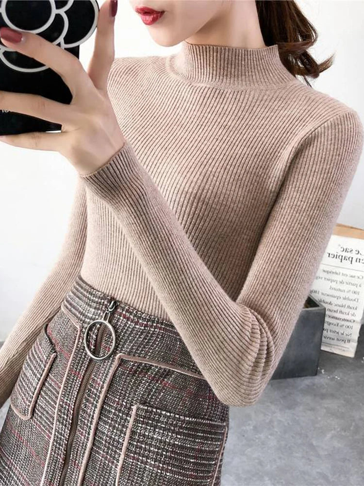 Stilla | Efterår Stehkragen Dame Pullover Vintage Basic Solid Strikoverdele