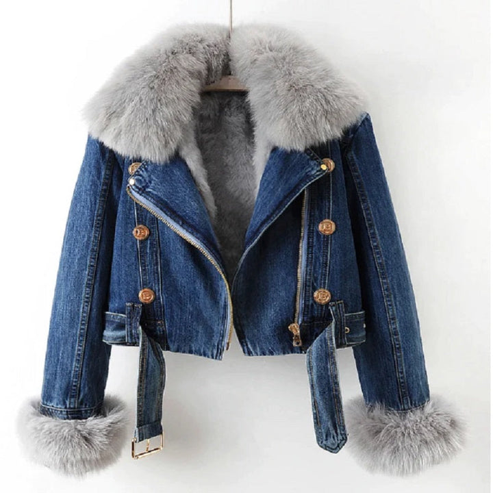 Stilla | Denim Jakke med Luksuriøs Pelskrave Damer Regular Fit Belle Couture Essential Bæredygtig