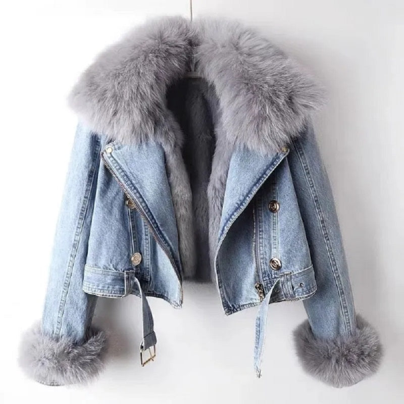Stilla | Denim Jakke med Luksuriøs Pelskrave Damer Regular Fit Belle Couture Essential Bæredygtig