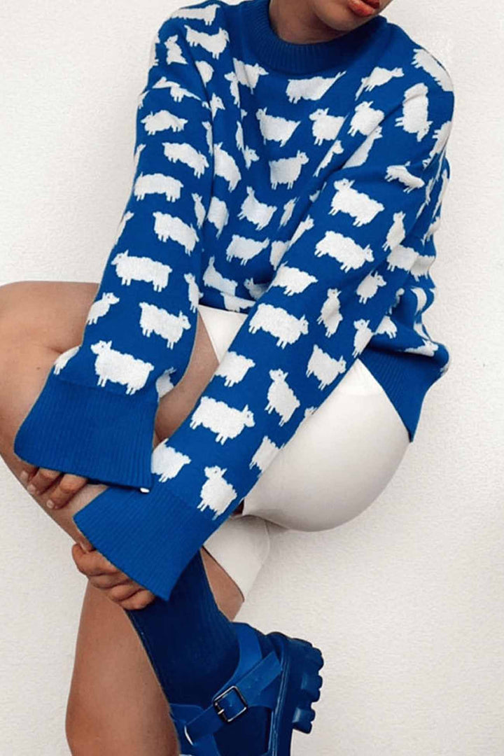 Stilla | Pullover med lange ærmer, rund halsudskæring og fårmønster