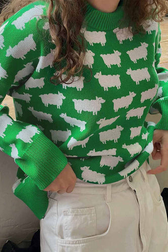 Stilla | Pullover med lange ærmer, rund halsudskæring og fårmønster