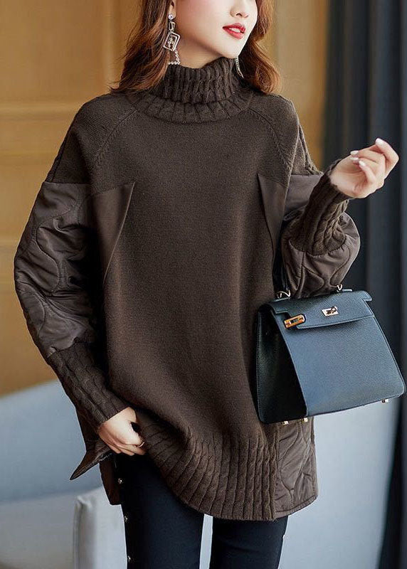 Stilla | Pullover i patchwork-strik med rullekrave