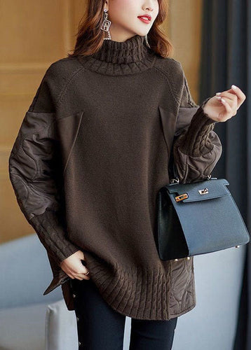 Stilla | Pullover af Patchwork Strik med Rullekrave