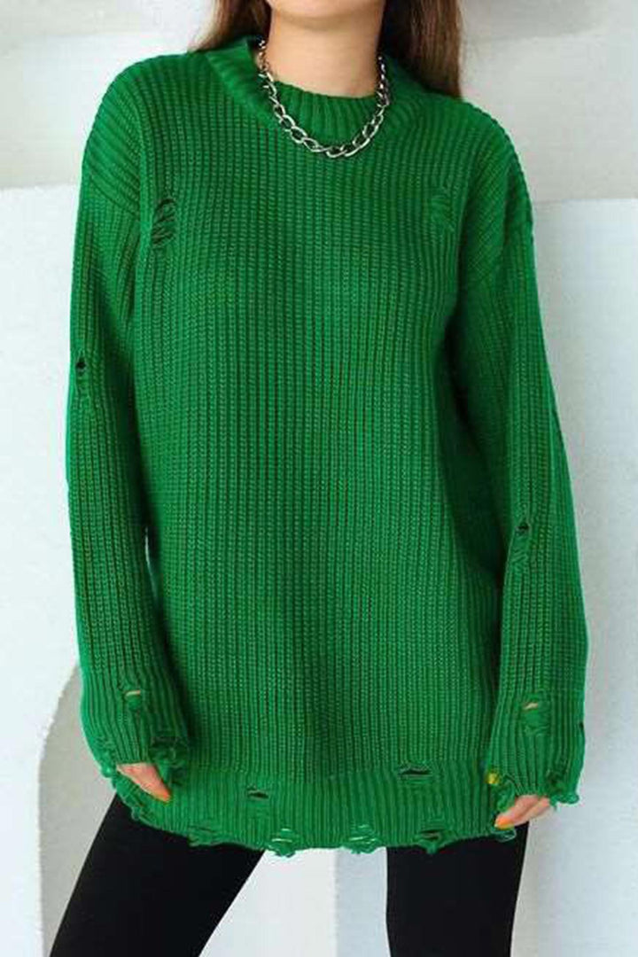 Stilla | Rund hals Pullover Af Ensfarvet, Vasket Stof