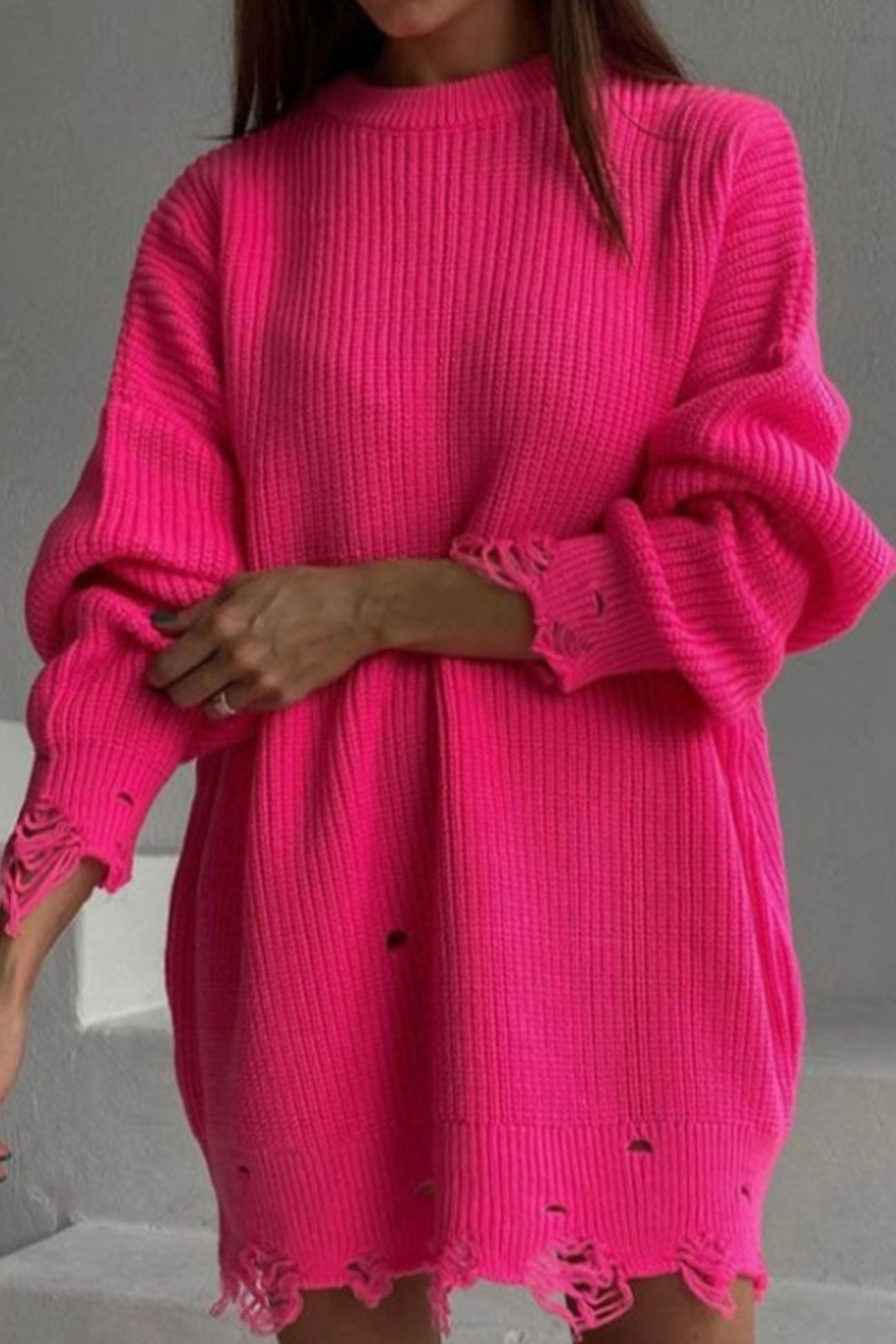 Stilla | Rund hals Pullover Af Ensfarvet, Vasket Stof