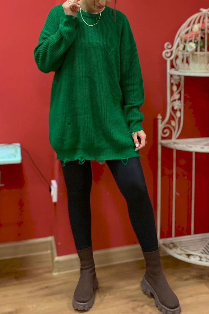 Stilla | Rund hals Pullover Af Ensfarvet, Vasket Stof