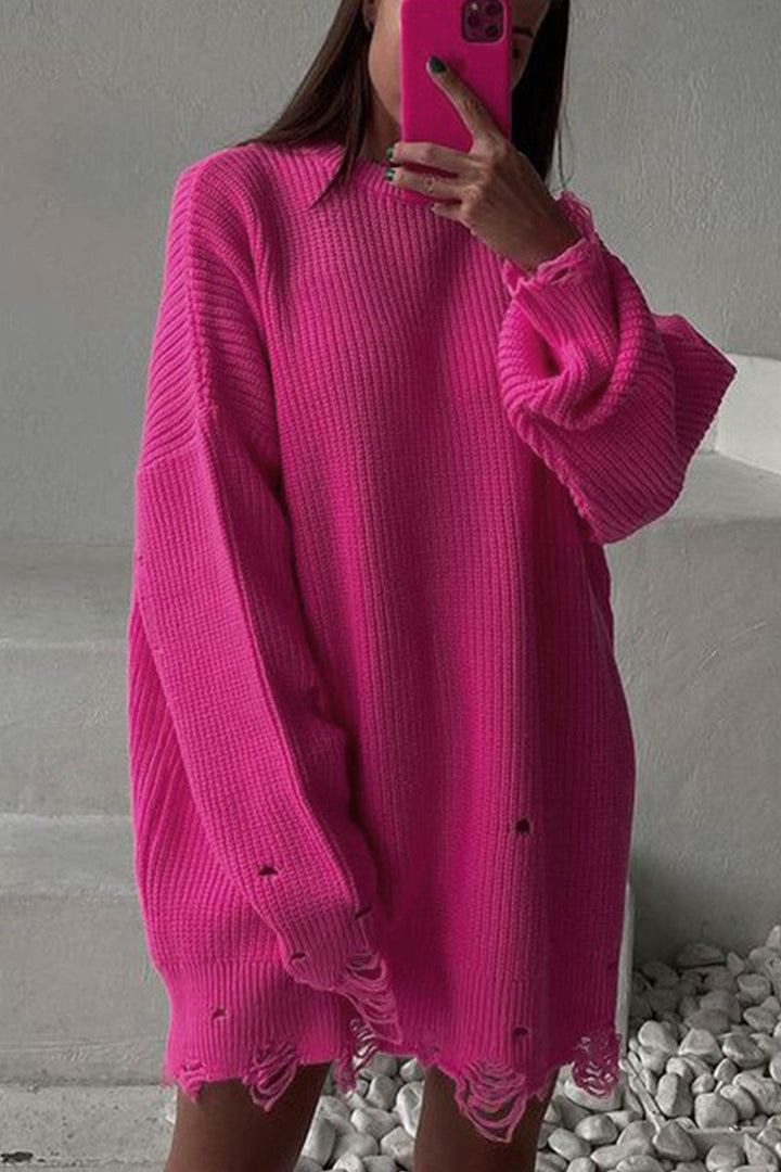 Stilla | Rund hals Pullover Af Ensfarvet, Vasket Stof