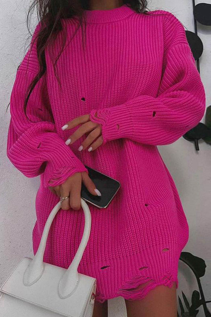 Stilla | Rund hals Pullover Af Ensfarvet, Vasket Stof
