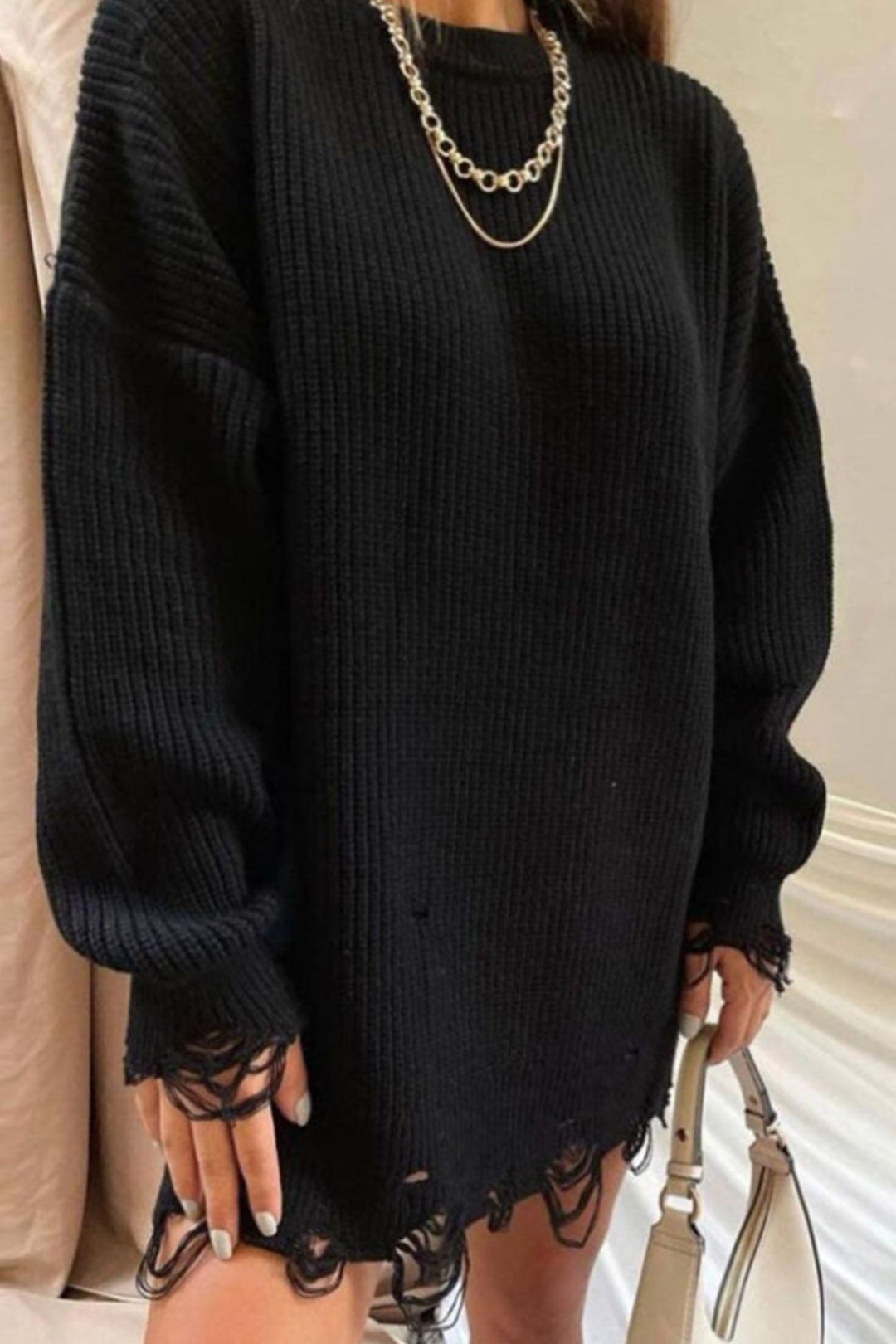 Stilla | Rund hals Pullover Af Ensfarvet, Vasket Stof