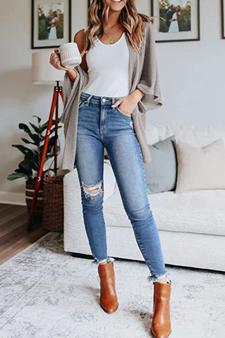 Stilla | Unicolor Strikjakke Med Halværmer