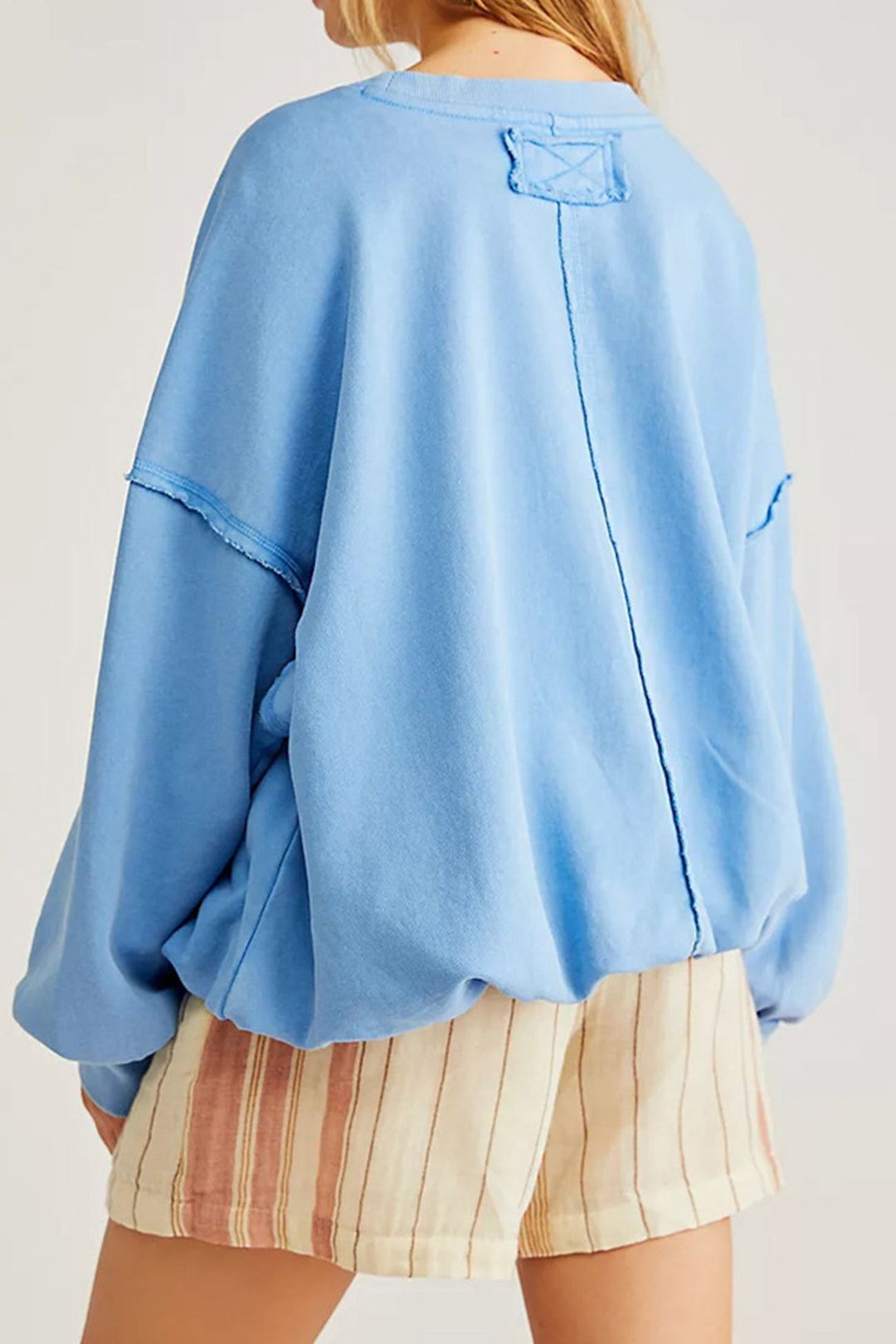 Stilla | Sweatshirt med Rundhalsspids i Ensfarvet med Ru Kanter