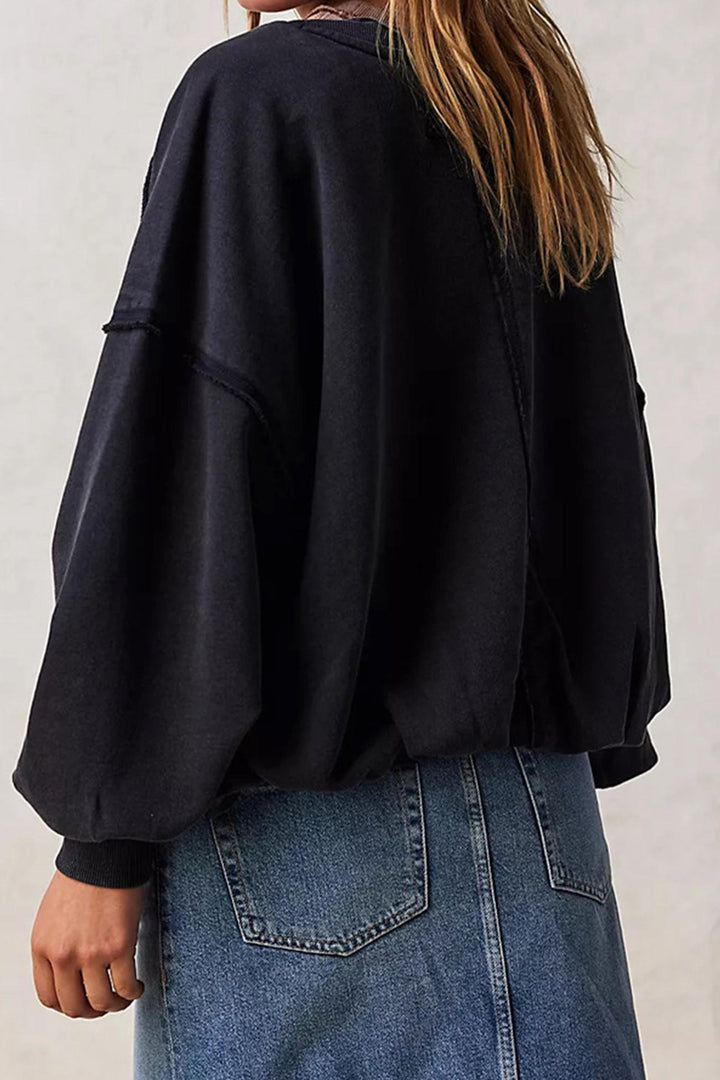 Stilla | Sweatshirt med Rundhalsspids i Ensfarvet med Ru Kanter