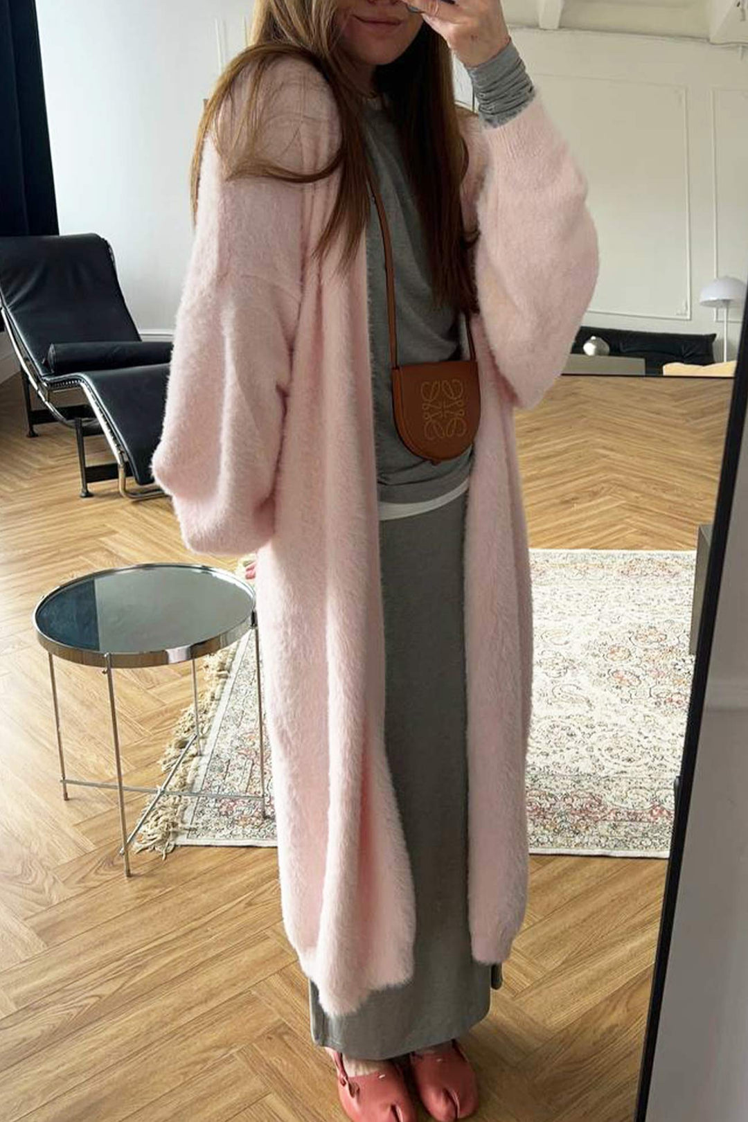 Stilla | Lang Enfarvet Og Fuzzy Strikjakke