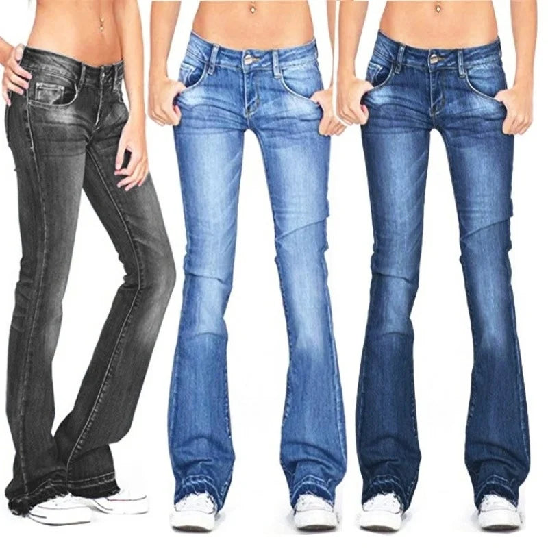 Stilla | Kvinders Lav Talje Flared Jeans: Lys Vintage Skinny Bell Bottom Jeans