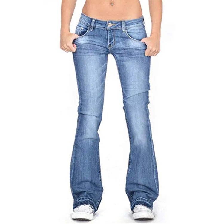 Stilla | Kvinders Lav Talje Flared Jeans: Lys Vintage Skinny Bell Bottom Jeans